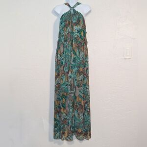 Green Paisley Halter Maxi Dress NWT Fairy Cottage Artsy Funky Boho Spring Easter